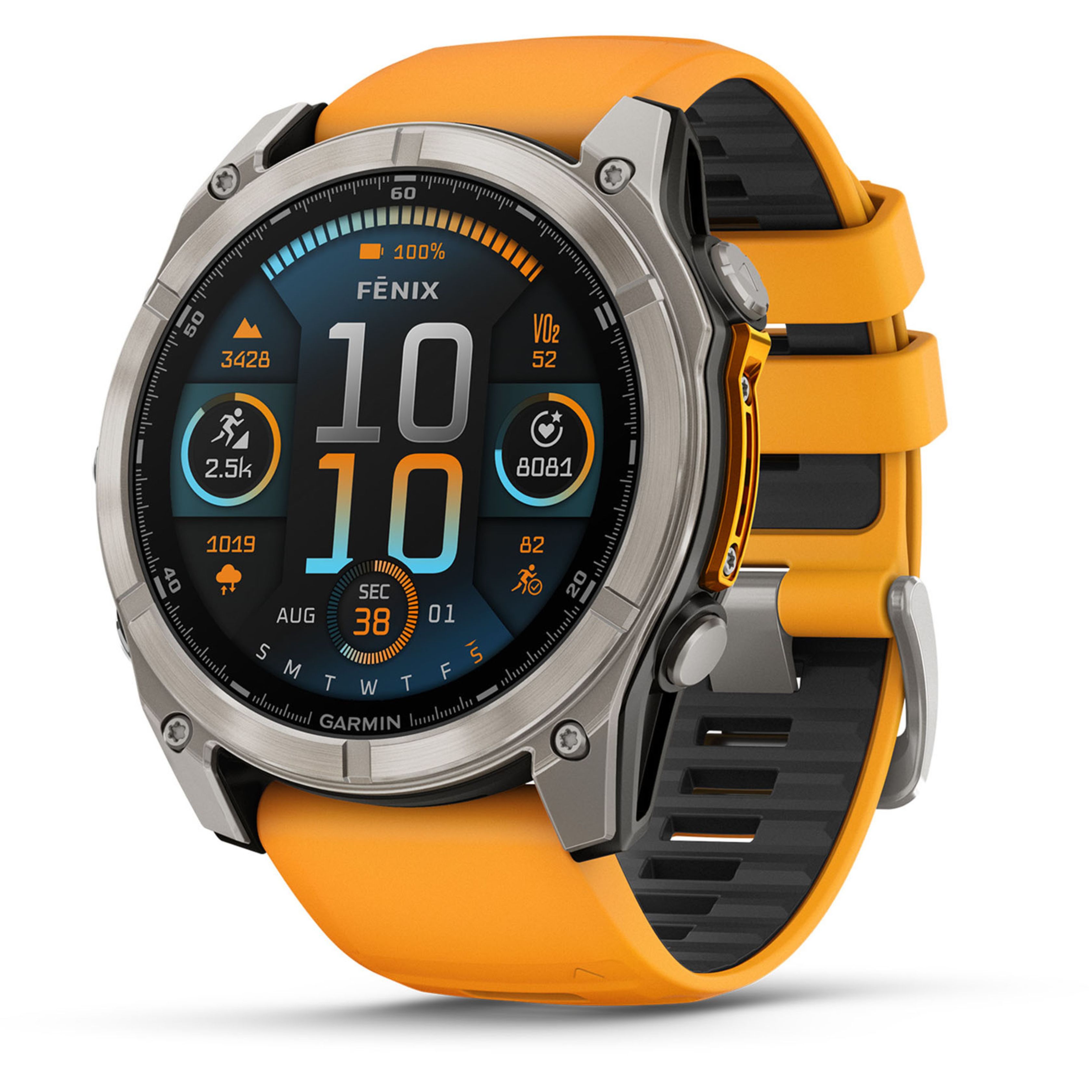 The fenix 8 multisport smartwatch viewed from different angles